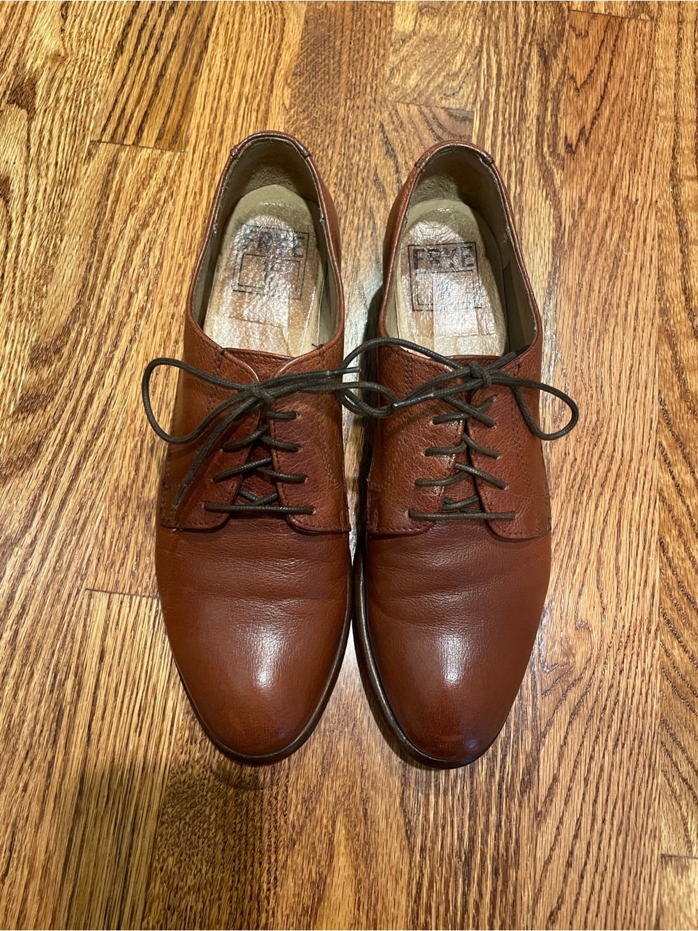 Frye Women's Cognac Brown Leather Lace-Up Oxford/Derby Shoe Vintage
